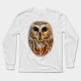 Closeup of a Cute Northern Saw Whet Owl Long Sleeve T-Shirt